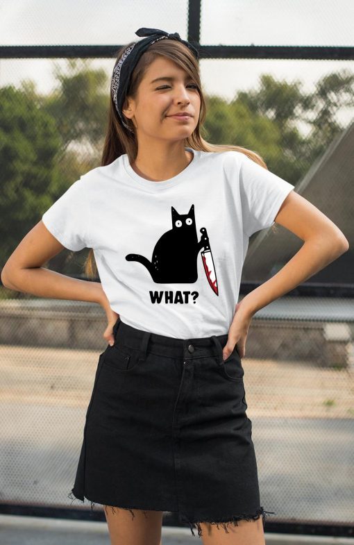 WHAT BLACK CAT HOLDING KNIFE original SHIRT