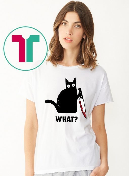 WHAT BLACK CAT HOLDING KNIFE TEE SHIRT