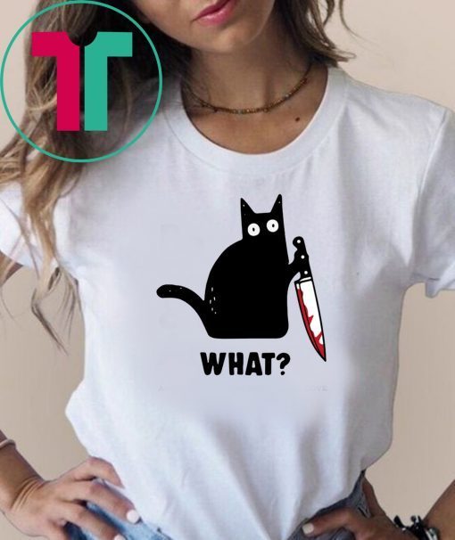 WHAT BLACK CAT HOLDING KNIFE TEE SHIRT Limited Edition