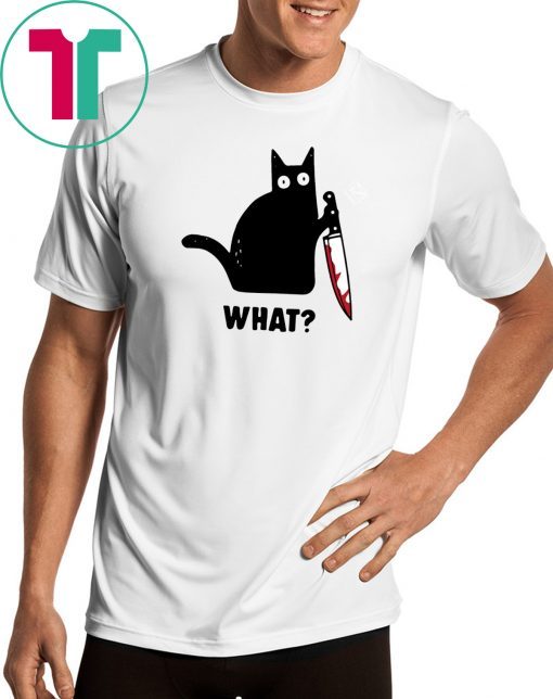 WHAT BLACK CAT HOLDING KNIFE TEE SHIRT