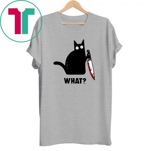 WHAT BLACK CAT HOLDING KNIFE TEE SHIRT Limited Edition