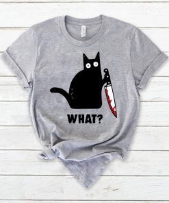 WHAT BLACK CAT HOLDING KNIFE TEE SHIRT