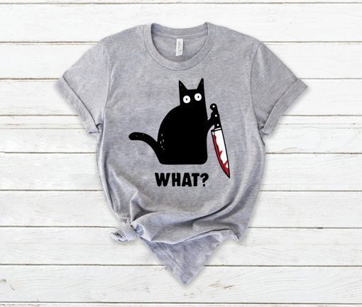 WHAT BLACK CAT HOLDING KNIFE TEE SHIRT