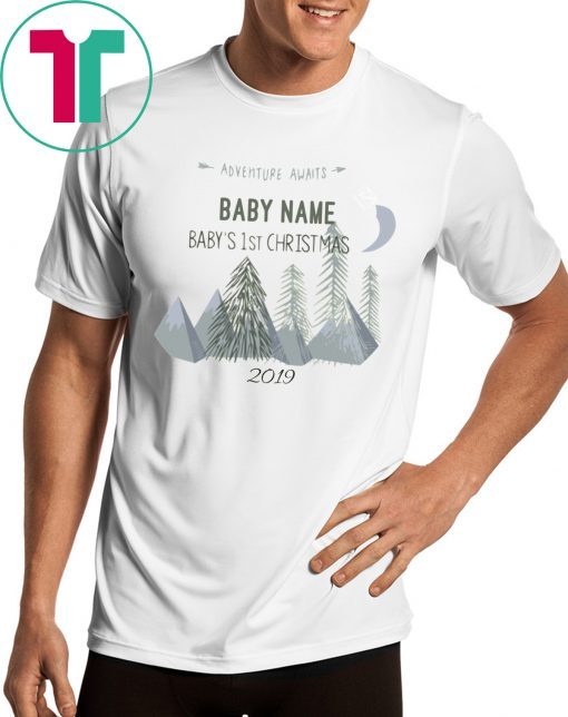 Adventure Awaits Baby Name Baby's 1st Christmas 2020 Shirt