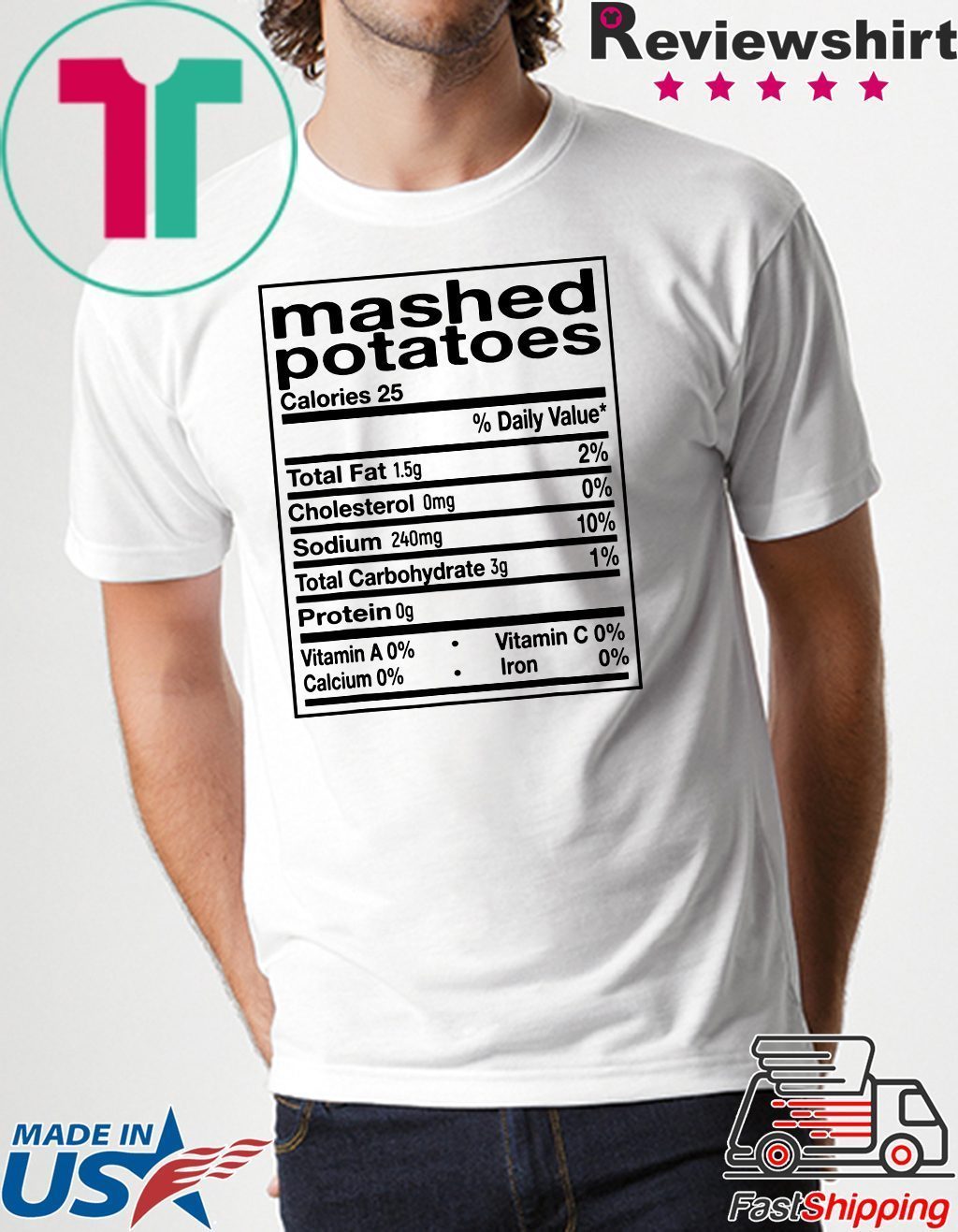 AcousTee Funny Mashed Potatoes Nutrition Facts Thanksgiving Matching T-Shirt 