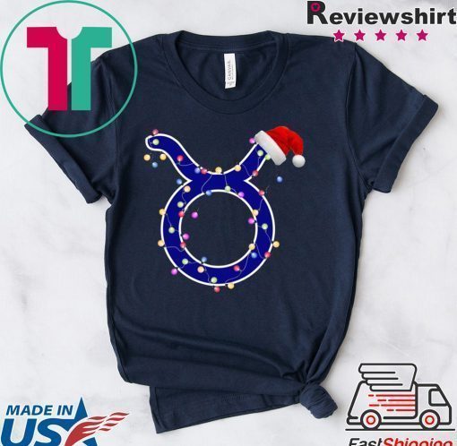 Taurus Zodiac Sign In Christmas Lights And Santa’s Hat T-Shirt