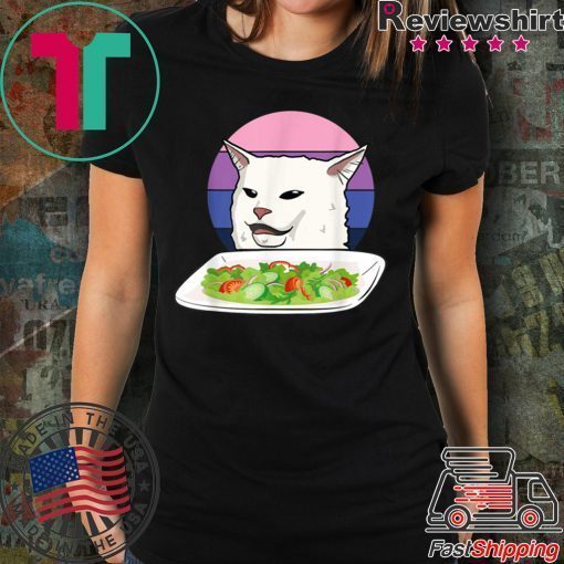 Angry women yelling at confused cat at dinner table meme 2020 Tee Shirt