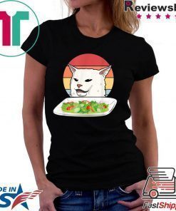 Angry women yelling at confused cat at dinner table meme T-Shirt