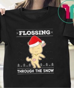 Awesome Flossing Through The Snow Cat Ugly Christmas Shirt