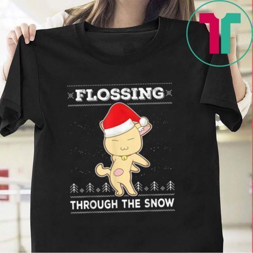 Awesome Flossing Through The Snow Cat Ugly Christmas Shirt