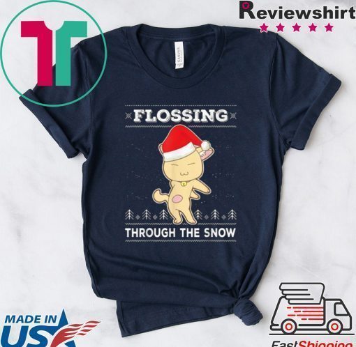 Awesome Flossing Through The Snow Cat Ugly Christmas Shirt