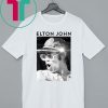 Elton John Official Black & White Photo Sequin Cap T-Shirt