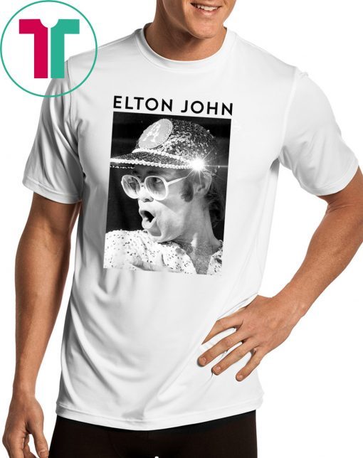 Elton John Official Black & White Photo Sequin Cap T-Shirt