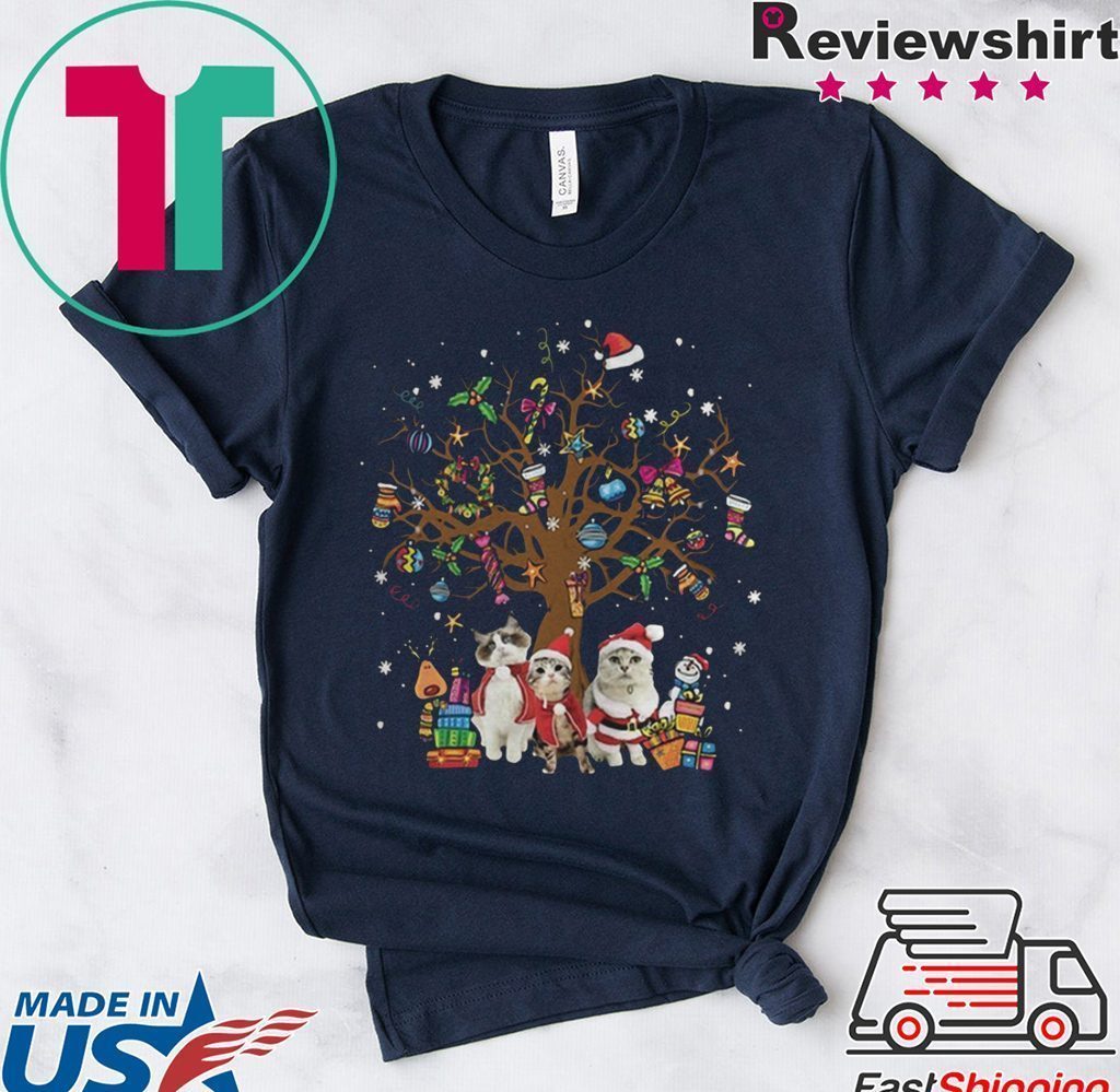 MEOWY MERRY CHRISTMAS CATS CHRISTMAS TREE SHIRT ShirtsMango Office