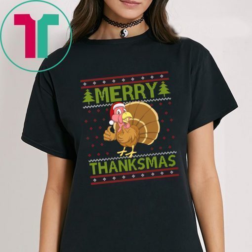 Merry Thanksmas Ugly Xmas Thanksgiving Turkey Shirt