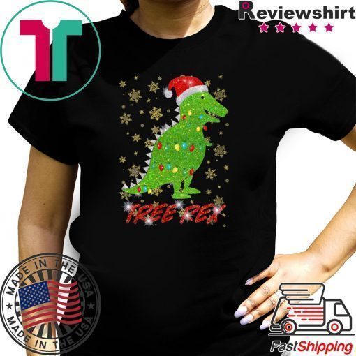 Tree Rex Sparkling Light Santa Hat Christmas T-Shirts