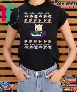 Woman Yelling Cat Meme At Table Christmas T-Shirt