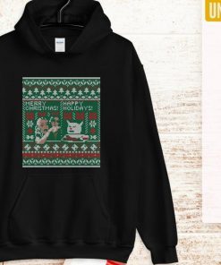 Woman Yelling at Cat Meme Ugly Christmas Sweater Faux Cross Stitch Shirt in T-Shirt