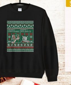 Woman Yelling at Cat Meme Ugly Christmas Sweater Faux Cross Stitch Shirt in T-Shirt