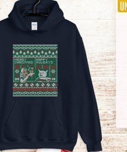 Woman Yelling at Cat Meme Ugly Christmas Sweater Faux Cross Stitch Shirt in T-Shirt