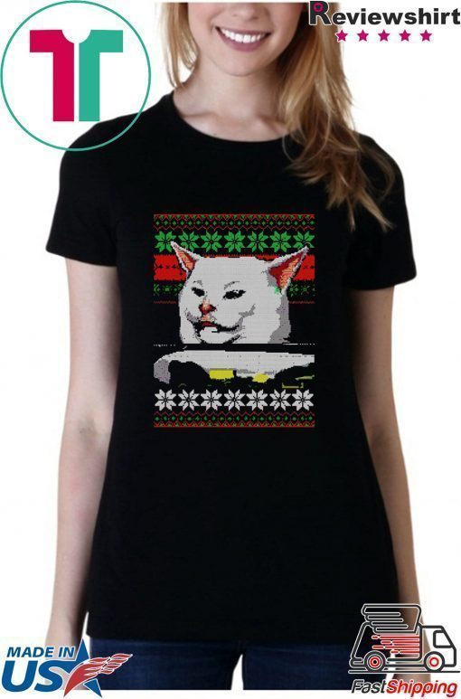 Woman yelling at a cat ugly christmas T-Shirt