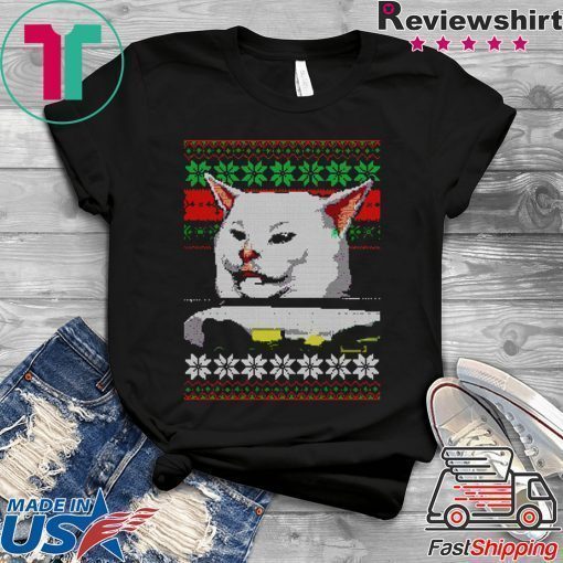 Woman yelling at a cat ugly christmas T-Shirt