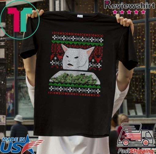 Yelling At A Cat Dinner Table Meme-Best Ugly Christmas Dress Tee Shirts