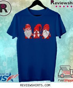 three gnomes in red costume christmas shirt