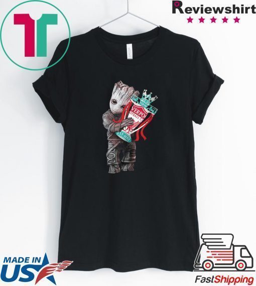 Baby Groot hug Liverpool shirt