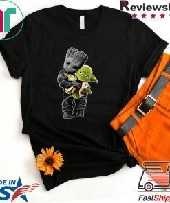 Baby Groot hugging Baby Yoda shirt