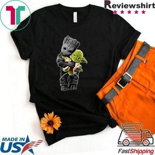 Baby Groot hugging Baby Yoda shirt