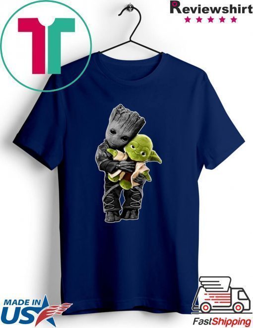 Baby Groot hugging Baby Yoda shirt