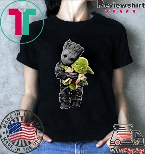 Baby Groot hugging Baby Yoda shirt