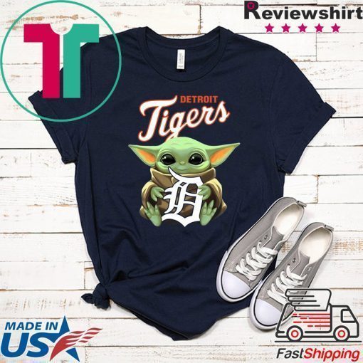 Baby Yoda Hug Drtroit Tigers Logo Shirt