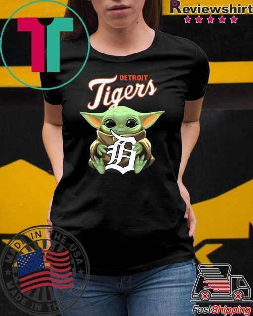 Baby Yoda Hug Drtroit Tigers Logo Shirt