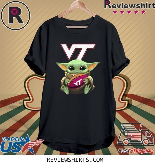 Baby Yoda Hug Virginia Tech Ball Logo T-Shirt