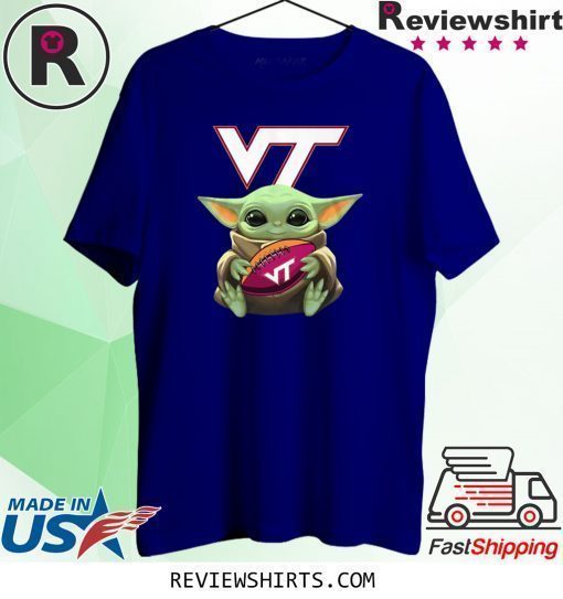 Baby Yoda Hug Virginia Tech Ball Logo T-Shirt