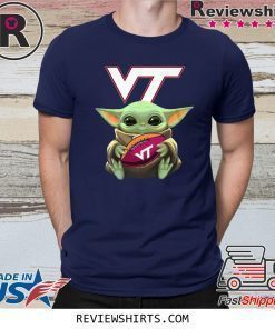 Baby Yoda Hug Virginia Tech Ball Logo T-Shirt