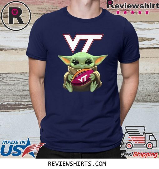 Baby Yoda Hug Virginia Tech Ball Logo T-Shirt