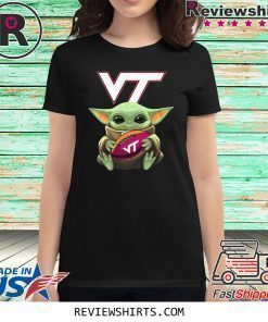 Baby Yoda Hug Virginia Tech Ball Logo T-Shirt