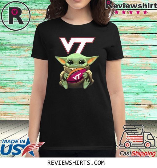 Baby Yoda Hug Virginia Tech Ball Logo T-Shirt