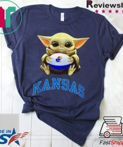 Baby Yoda hug Kansas Jayhawks shirt