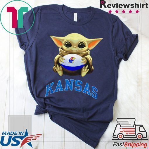 Baby Yoda hug Kansas Jayhawks shirt