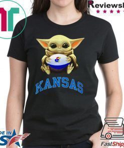 Baby Yoda hug Kansas Jayhawks shirt