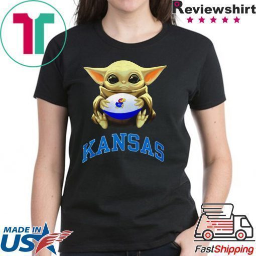 Baby Yoda hug Kansas Jayhawks shirt