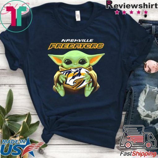 Baby Yoda hug Nashville Predators shirt