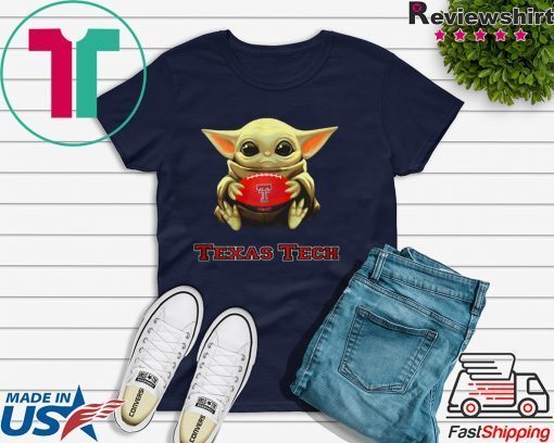 Baby Yoda hug Texas Tech shirt