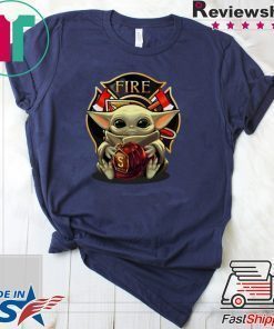 Baby Yoda hug firefighter captain hat Star Wars shirt