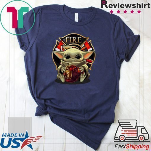 Baby Yoda hug firefighter captain hat Star Wars shirt