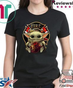 Baby Yoda hug firefighter captain hat Star Wars shirt